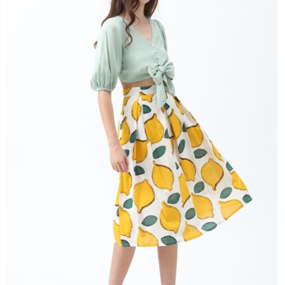SUMMER COOL LEMON A-LINE MIDI SKIRT